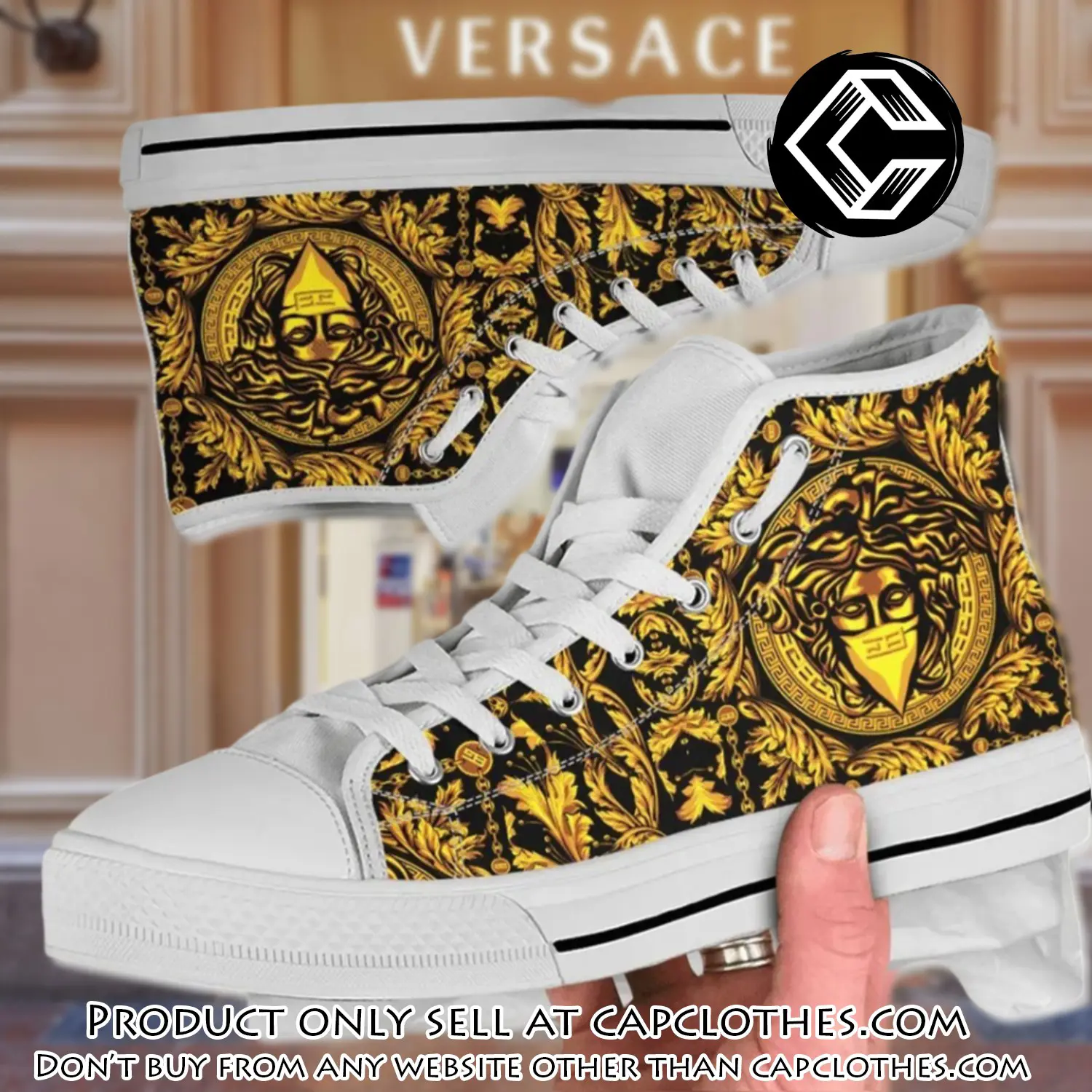 Versace medusa golden white high top canvas shoes luxury brand gifts for men women cc4659289